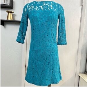 Trina Turk Turquoise Lace Long Sleeve Mini  Dress Size 0